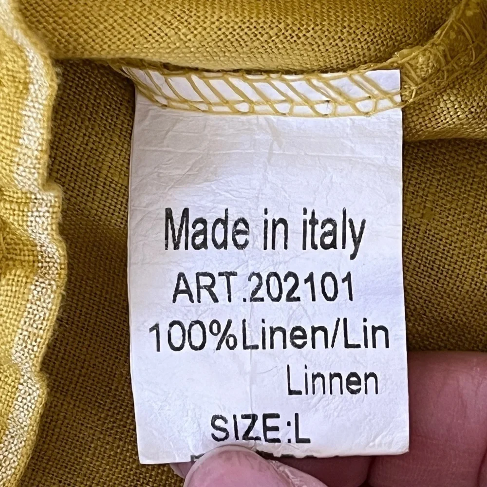 Lungo L'Arno 100% Linen Made in Italy Mustard Striped Ruffle Tunic Top L Boho - Picture 9 of 12